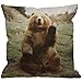 HGOD DESIGNS Housses de Coussin Dr?le ours dire bonjour asseoir sur la pelouse Taies d'oreillers Maison Décoration Pour Hommes Femmes Garçon Fille Chambre Salon Canapé Coussins Oreillers 45 x 45 cm