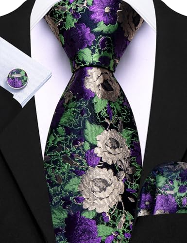 Image of Barry.Wang 6 PCS Men Ties Set Silk Business Fashion Woven Necktie Handkerchief Cufflinks Paisley Stripe Wedding Party