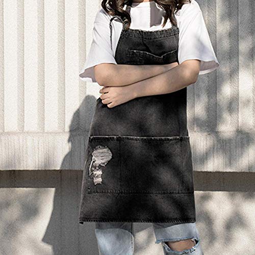 Jowcud Cotton Adjustable Bib Apron With 5 Pockets Cooking Kitchen Aprons Women Men Denim Jean Apron For Cafes Bars Kitchens #TOP7