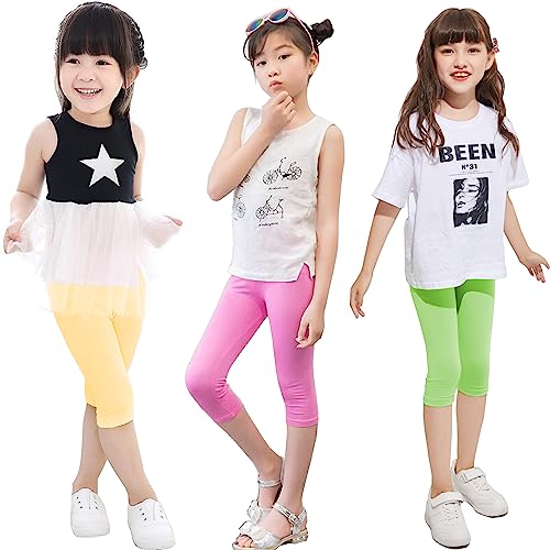 Kiench Girls Capri Leggings Summer Pants for School Basic Solid Color3