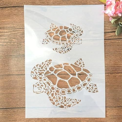 TIAMECH A4 Reusable Sea Turtle Stencil for Painting - Dad and Son, Mum and Daughter Turtles Layering Template, DIY Wood Wall Art & Crafts (8.3x11.7inch)