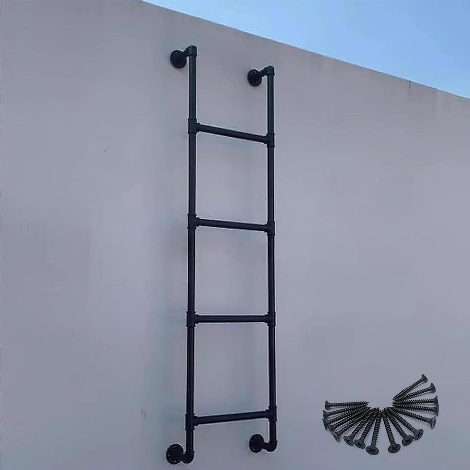 Egress Ladder - Escalera de metal resistente para seguridad de emergencia en el hogar, escalera de escape de incendios de hierro forjado negro con kit, 1,4 m
