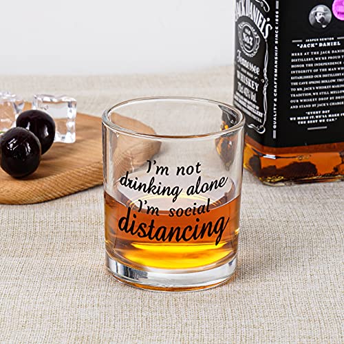 I'm Not Drinking Alone I'm Social Distancing Whiskey Glass, Funny Old Fashioned Whiskey Rock Glasses, Quarantine Gifts For Wine Lover Bourbon Lovers Friends Women Men, Birthday Christmas Gag Gift 10Oz #TOP2