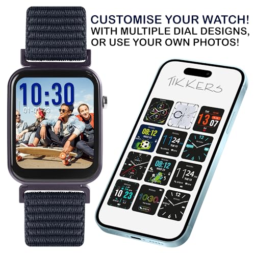 Tikkers Kids Series 13 Montre Intelligente avec Moniteur de Fitness, réveil, Appareil Photo, Connexion GPS, Moniteur de fréquence Cardiaque, Compteur de Pas, écran Tactile, Bracelet Riptape Bleu – Image 3