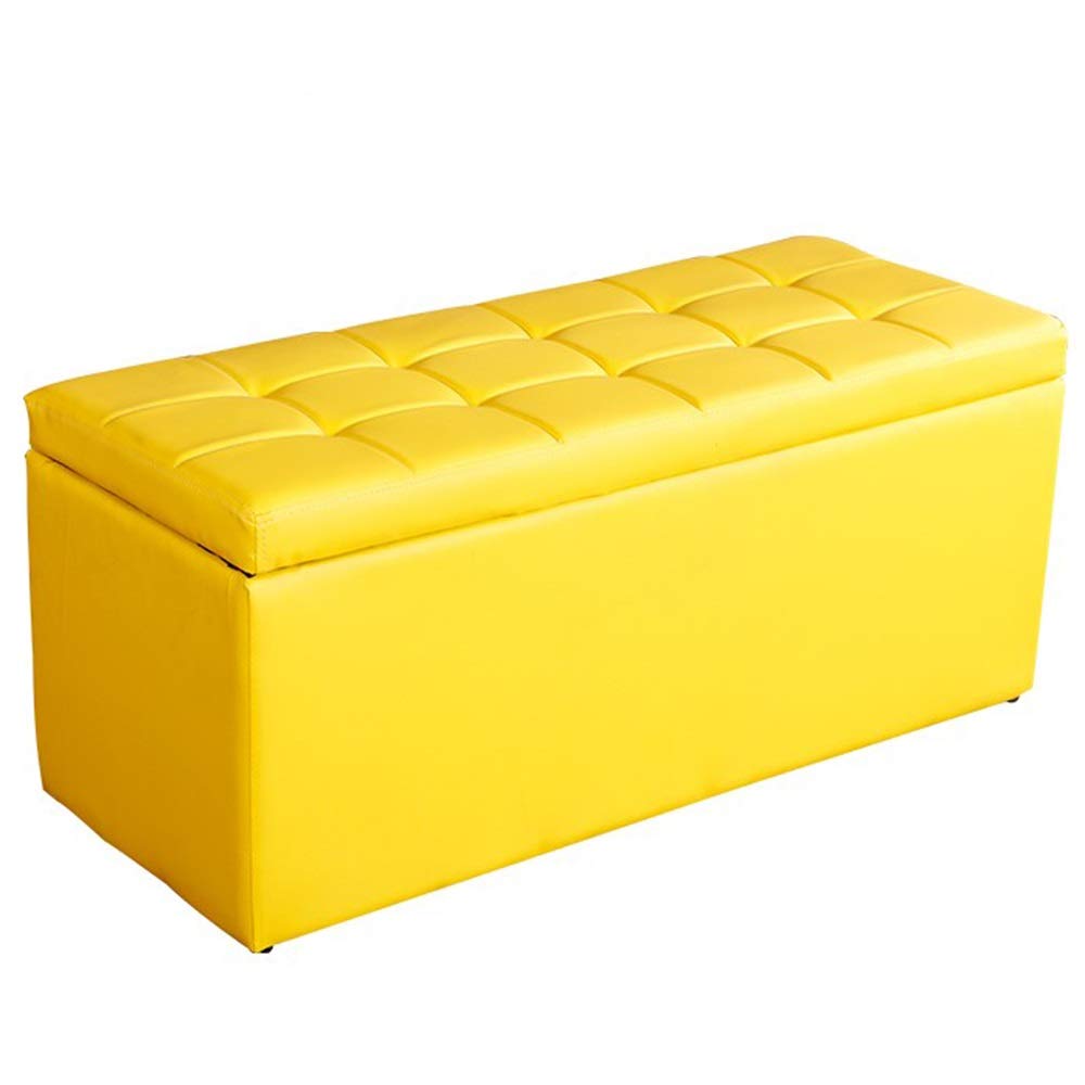 Banc de rangement pliable en cuir jaune de 120 cm pour votre entrée ou salon