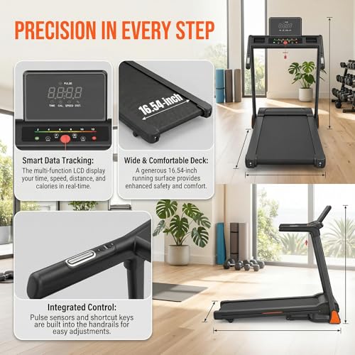 Image of Walking Pad, 3.5HP Foldable Treadmill with 4% Incline & Heart Rate Monitor, 8-Layer Running Belt for Knee Protection, 330 lbs Capacity, 0.5-8.5 MPH