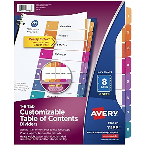 Avery 8 Tab Dividers 11186 Cover