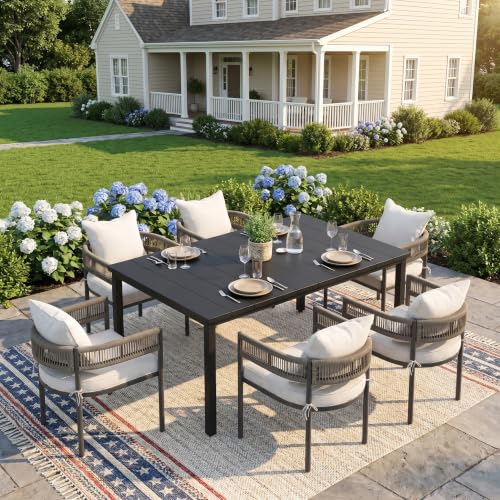 Image of VICLLAX Patio Dining Set for 6-63 inch Rectangle Table & Cushioned Seats, Black