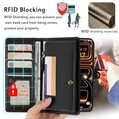 MEGSHI for Wallet Case Compatible with iPhone 17 Pro Max,Multi-Function Detachable 2 in 1 Magnetic iPhone 17 Pro Max Case Wallet,Flip Strap Zipper Card Holder Phone Case with Shoulder Straps (Black) by MEGSHI - Used condition - Image 3