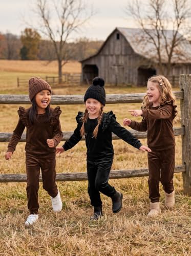Image of Arshiner Girls 2 Piece Outfits Velour Tracksuit Ruffle Sweatshirt Sweatpant | Cute Clothes, Sweatsuit, Long Sleeve Pullover, Fall Winter Clothing Sets, for 3-10 Years