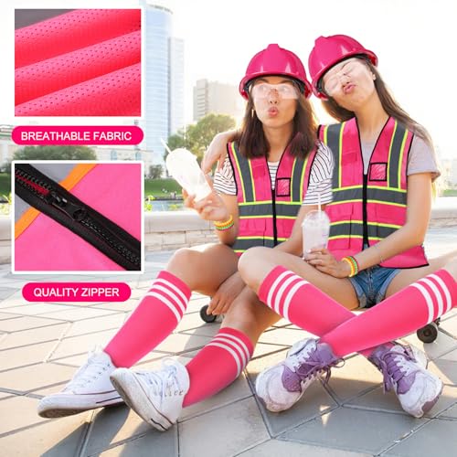 Geiserailie 9 Pcs Neon Construction Worker Costume Reflective Vest Hat Glasses Bracelet Socks for Women Football Spirit Week - Image 3