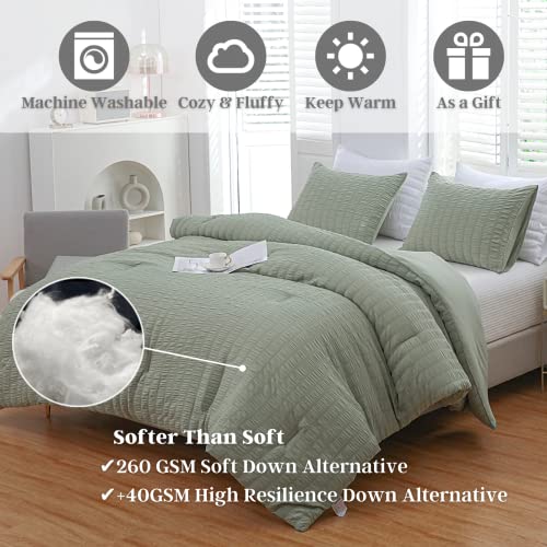 Haowaner Sage Green Comforter King, 3 Pieces Sage Comforter Set King, Sage Green King Comforter Set King Sage, 90"X104" Green King Size Comforter Set, King Comforter Green King Bedding Set Sage #TOP2