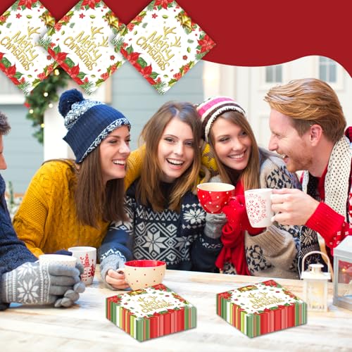 40 Pack Floral Christmas Napkins Disposable - 13x13 Inch unfolded Square Christmas Paper Napkins for Holiday Table Decor, Party Supplies and Dinner Decorations (6.5x6.5 Inch Folded) – Image 6