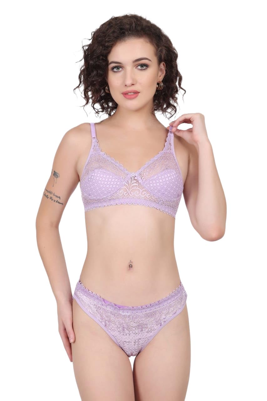 Women Lace Bra Panty Set | Non-Padded Non-Wired Soft Comfortable Lingerie Set | Stylish Innerwear Combo for Women-picture-14