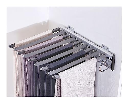 Pull Out Wardrobe Trousers Rack, 9 Arms Steel Pull Out Pants Rack Pants Hanger Bar Clothes Organizers for Cloakroom Wardrobe(C right)