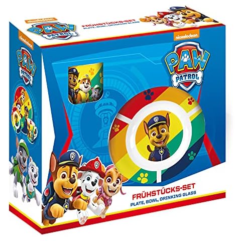 P:os 29457049 PAW Patrol - Frühstücksset, 3-teiliges Geschirrset mit Teller, Schüssel und Tasse, Kindergeschirr aus Porzellan, spülmaschinen-/mikrowellengeeignet Cover