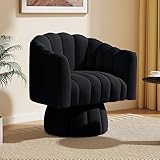Mid Century 360 Degree Swivel Cuddle Barrel Accent Sofa Chairs, Round Armchairs with Wide Upholstered, Fluffy Velvet Fabric Chair for Living Room, Bedroom, Office, Waiting Rooms, (Black)