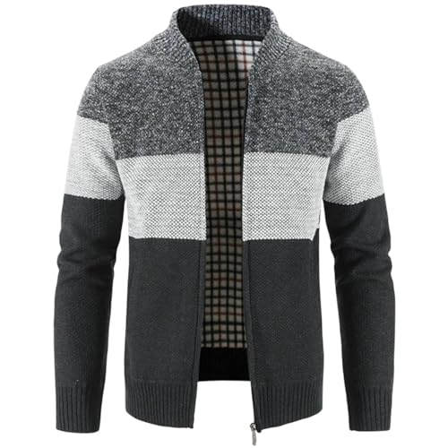 Cardigan tricoté pour homme à manches longues et col montant polaire