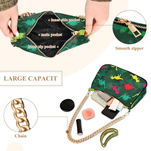 Zipper One Shoulder Purses Colorful Dinosaur Rex Green Designer Handbags Cartoon Womens Hobo Evening Purse with Chain Strap4