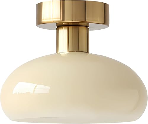 Miniatura 8 de KCO Lámpara de techo semiempotrada 1 lámpara de techo dorada de mediados de siglo, luz de techo negra cerca del techo con pantalla de vidrio