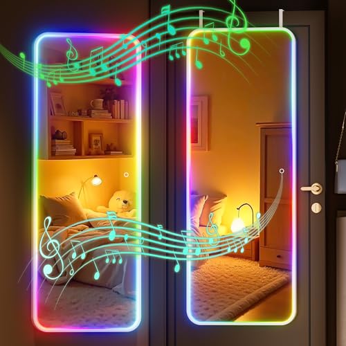 Hasipu 43x16 LED RGB Bluetooth Door Mirror Full Length Full Body Full Length Over The Door Mirror with Lights Door Hanging & Wall Mounted Mirror for Bedroom Living Room Cloakroom
