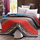 Exclusivo Mezcla Luxury Reversible 100% Cotton Paisley Boho Stripe Quilted Twin Size Bed Blanket 60