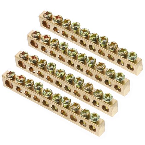 VILLCASE Barra de Tierra de Terminal de 4 Piezas 12 Agujeros Barras de Conexión a Tierra Eléctrica Cable de Distribución Terminal de Tornillo Barra de Tierra de Latón