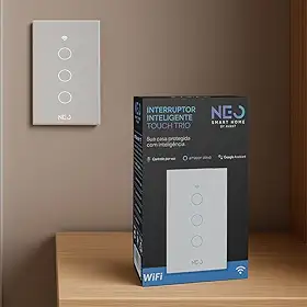 Interruptor Inteligente Wi-Fi Branco 3 Botões 2.4 GHz Smart Touch Bivolt Compatível com Alexa, Google Home, Tuya Neutro Paralelo Virtual