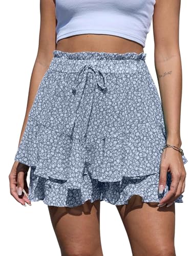 CheChury Pantalón Corto Mujer Fluidos Gasa Shorts Corto Falda Volante Alta Cintura Shorts Mujer Verano Estampado Floral Pantalones Cortos Casual con Cordón Bermudas Playa Boho Volante