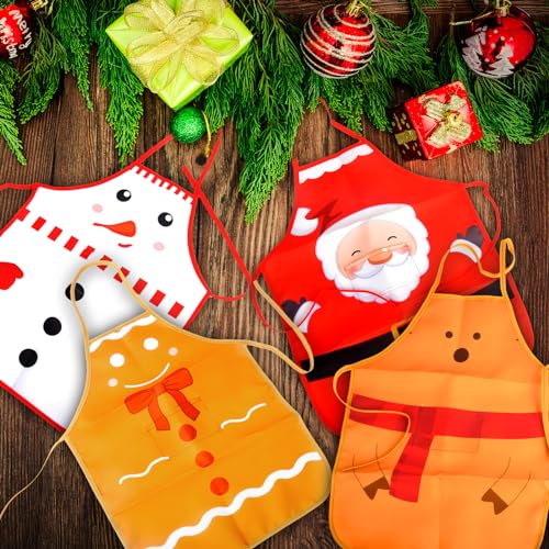 Tkifoda Aventais de Natal infantis com bolsos, aventais de Natal impermeáveis para crianças, avental