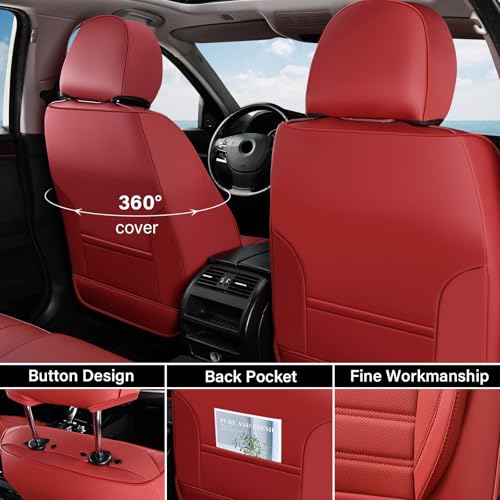 Image of Coverado Car Seat Covers Full Set, Red Seat Covers for Cars, Automotive Seat Covers, Waterproof Nappa Leather Front Seats and Back Car Seat Protector, Universal Fit for Most Cars SUV Trucks