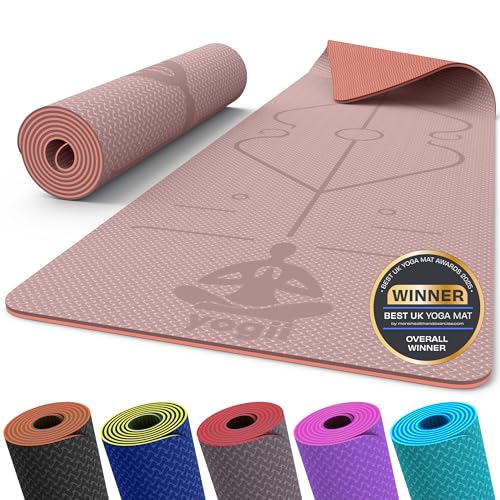 Yogii Yoga Mat - Non-Slip 6mm Thick TPE & Travel-friendly Yoga Mat - Perfect for Home & Gym Exercise Fitness & Pilates - With Laser Alignment Guides for Men & Women