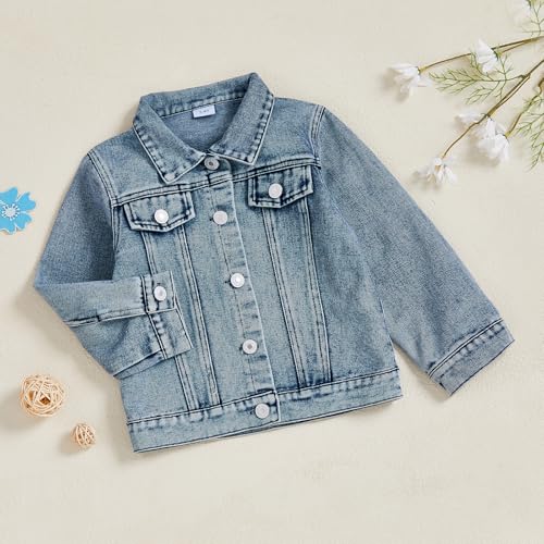 Little Girl Denim Jacket Back Letter Print Collared Long Sleeve Button-up Big Sister Jeans Coat Fall Winter Jackets4