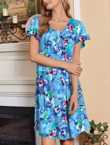 Image of Ekouaer House Dress for Women with Pockets Short Sleeve Moo Moos Plus Size Nightgowns Floral Print Mumu Dresses