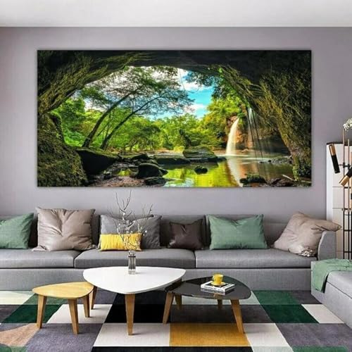 Tableau cascade arbre peinture impressions d'art pour créer un salon zen