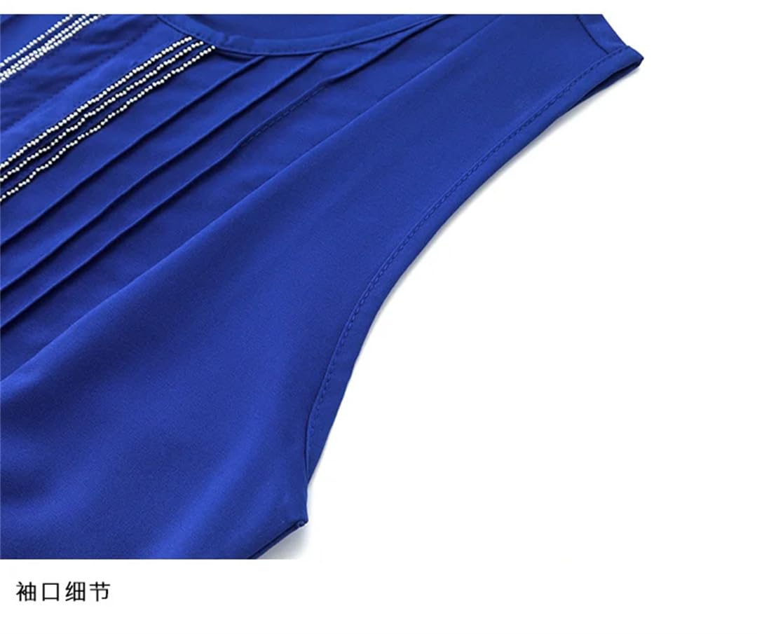 Canottiera da donna in chiffon, con scollo rotondo, senza maniche