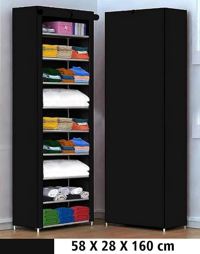 Image of Collapsible Wardrobe 6 Shelves Storage Clothes Storage Rack Quick Wardrobe /Cabinet /Multipurpose Storage Rack, Foldable, Collapsible Fabric Organizer for Home Office