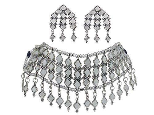 COSMOS SYSTEMS Afgani Silver Tone Mirror Necklace Earrings Set Bohemian Style Jewelry for Women & Girls (B08NZS86WW) Amazon Price History, Amazon Price Tracker