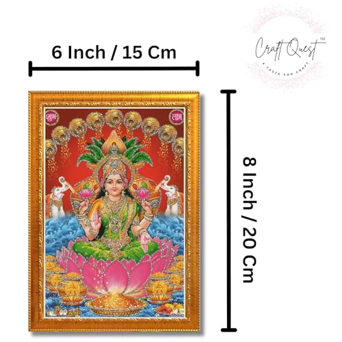 Image of CRAFT QUEST Lakshmi Devi Wall Painting Photo Frame for Diwali Pujan (Synthetic, Golden, Sparkle Finish, Small Size, 8 X 6 Inch)
