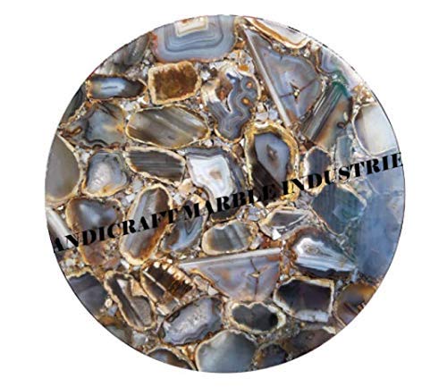 Table Basse En Agate Naturelle – Plateau Rond Multicolore 61cm, Fait Main (Inde)