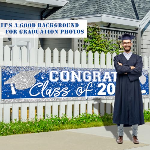 Image of Large Congrats Grad Banner Light Blue Class of 2026 Banner Backdrop 2026 Yard Sign for Graduation Party Supplies Graduation Decorations 2026 (Light Blue)
