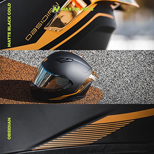 Hax Obsidian Full Face Dual Visor Adult Motorcycle Helmet For Motorbike Street Bike With Pinlock Ready Dot Approved Matte Black Gold M #TOP5
