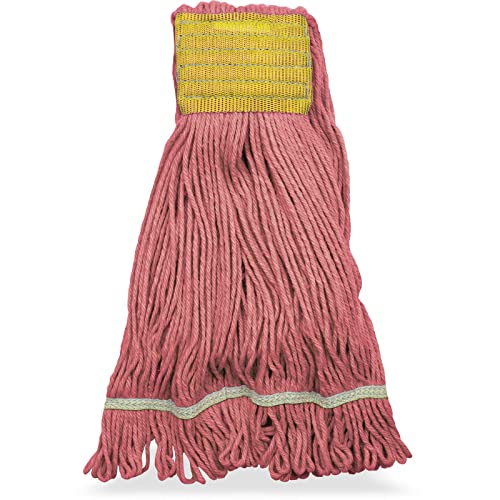 Image of SPARTA Flo-Pac Cotton Mop Head, Loop-Ended, Wide Band with 5 inch Yellow Band for Organized Cleaning, Small, Red, (Pack of 12)
