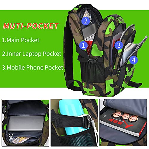 Yvechus School Backpack Casual Daypack Travel Outdoor Camouflage Backpack Christmas Presents For Boys And Girls (Dy Camo Green) #TOP3