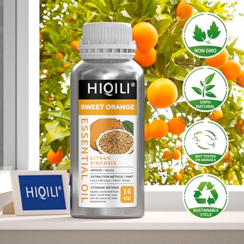 Image of HIQILI 16 Fl Oz Orange Essential Oil, Pure and Natural for Diffuser, Skin - 500ML