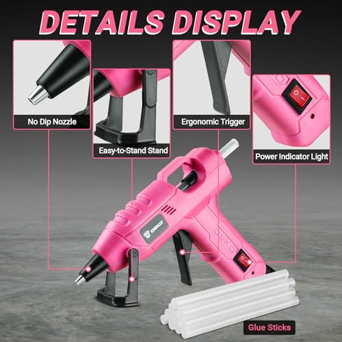 Mini Hot Glue Gun Kit:DEKOPRO 20Watt High Temp Glue Guns Tool with 55-Inch Cord, Includes 30 Glue Sticks for Glue Gun Crafts DIY, School Art, Quick Home Repair (Pink) - Image 3