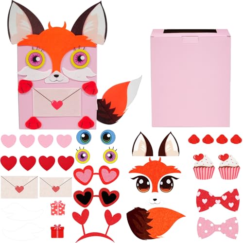 Valentines DIY Mailbox for Boys Girls Valentine's Day Fox Card Box for School Classroom Girls Boys Gifts Exchange Valentines Party Favors Kits