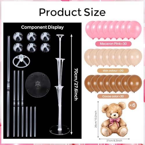 Image of 6 Sets Bear Baby Shower Balloon Stand Kit for Table Girl Baby Shower with Balloon Ornament for Pink Bear Theme Gender Reveal Birthday Party Table Decoration Supplies
