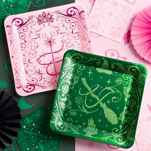 Image of xo, Fetti Pink + Green Witch Paper Plates | 24 pcs | Wizard Party Supplies, Magical Birthday Tableware