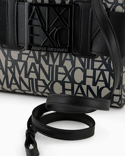 Armani Exchange Women's Logo Placket Crossbody Zip Top Medium Tote, Beige/Black, beige/zwart. - Afbeelding 5